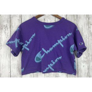 Champion Reverse Weave All Over Print Crop T Shirt Purple Women’s XS